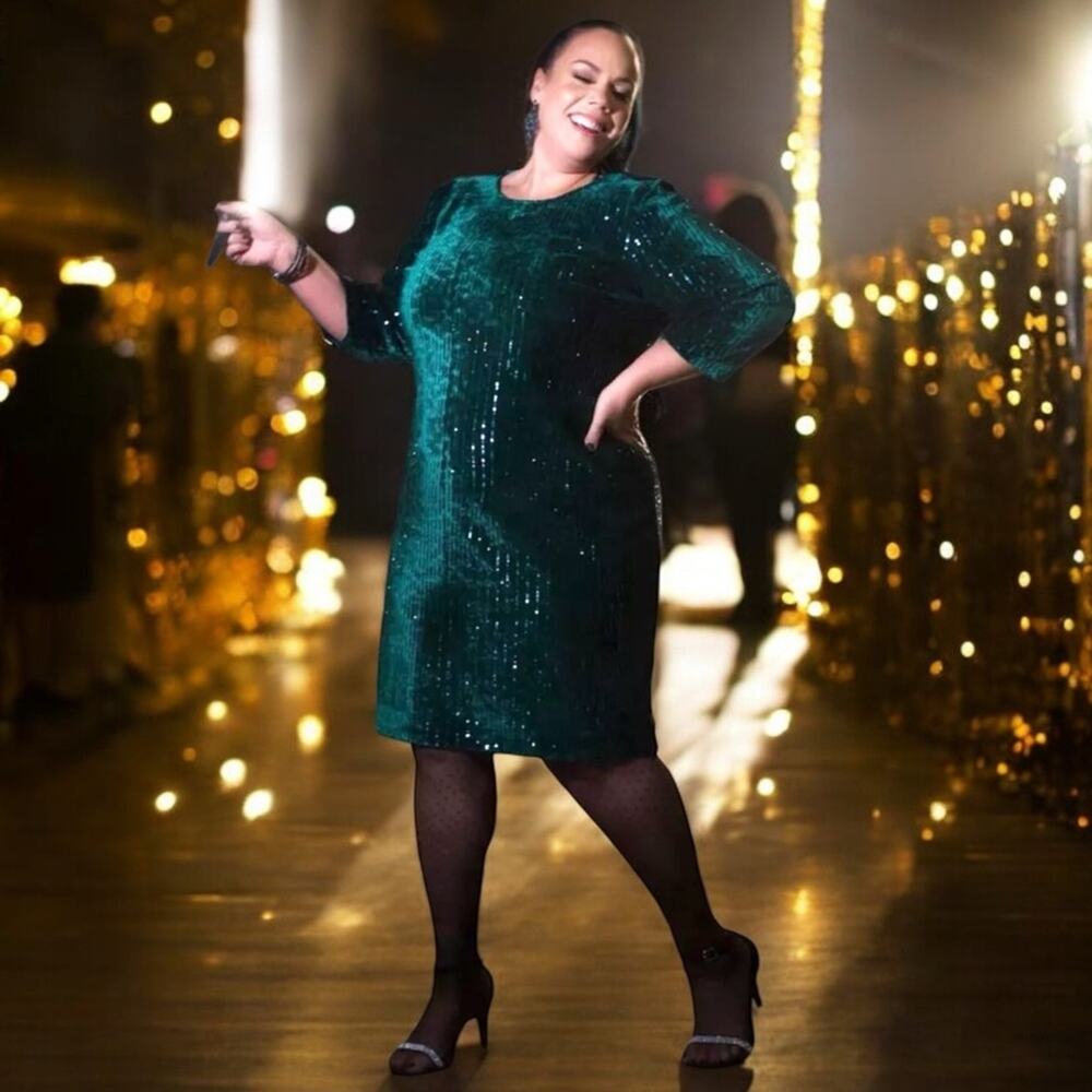 Lane Bryant Emerald Green Velvet Sequin Dress Size 16 new without tags